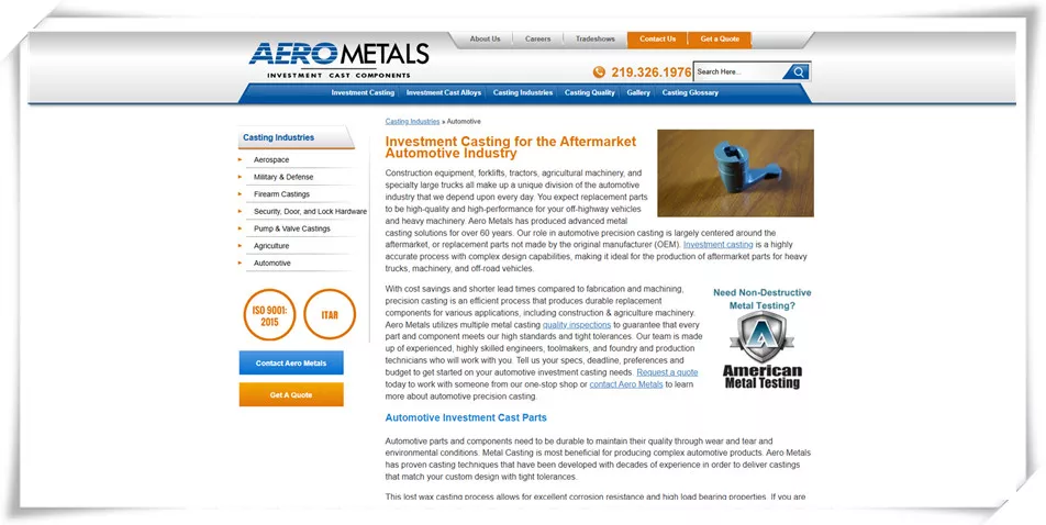 Aero Metals automotive casting manufacturer